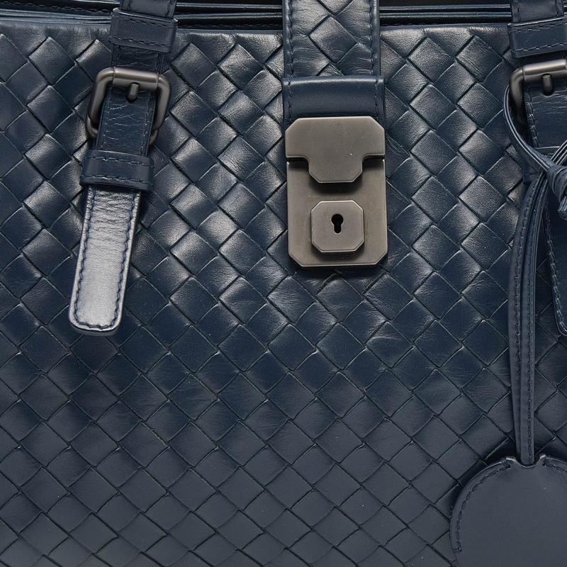 Bottega Veneta Navy Blue Intrecciato Leather Roma Tote 4