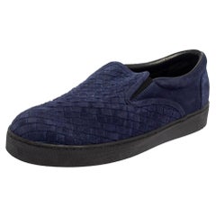 Bottega Veneta Navy Blue Intreciato Suede Slip on Sneakers Size 44