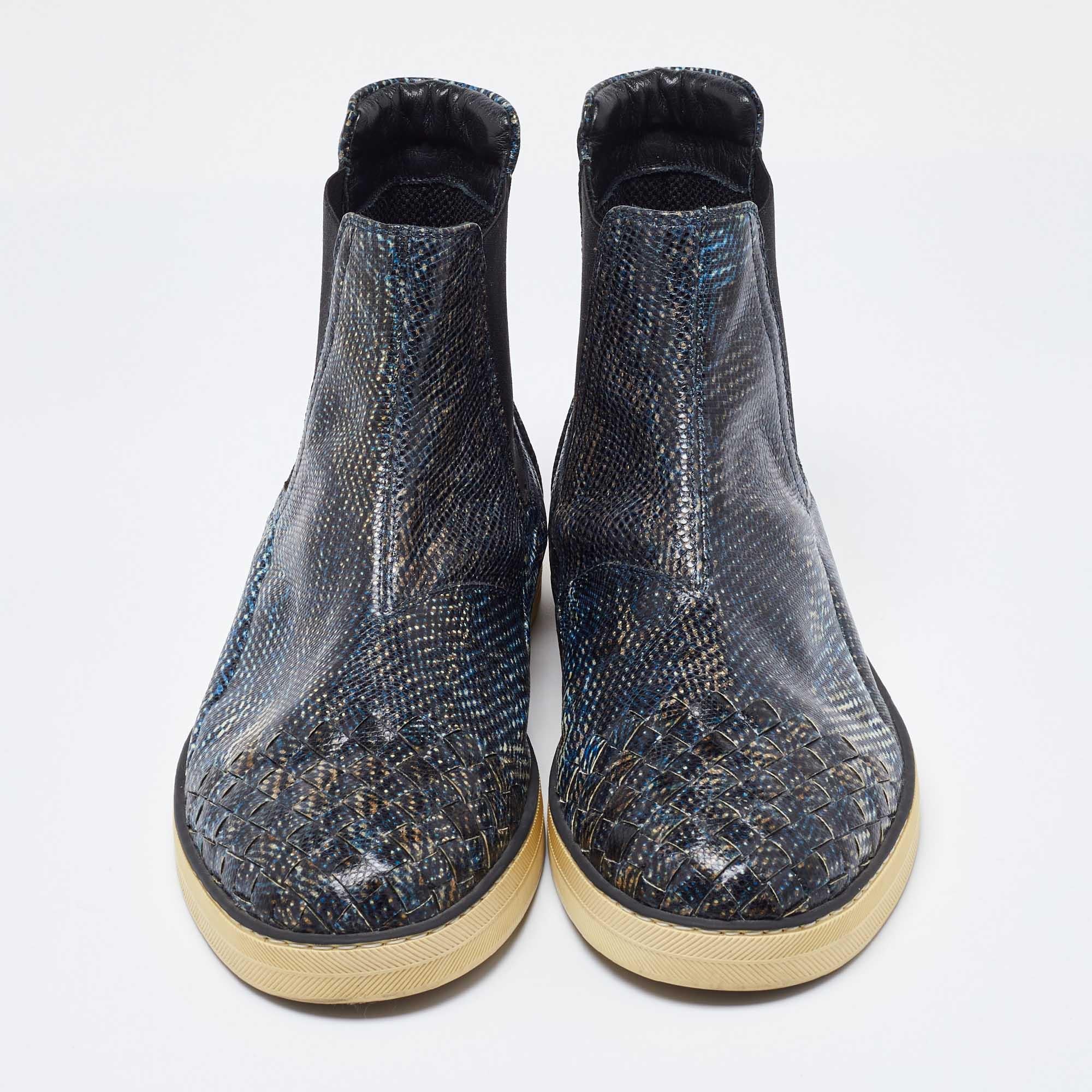 Black Bottega Veneta Navy Blue Karung Chelsea Boots Size 39