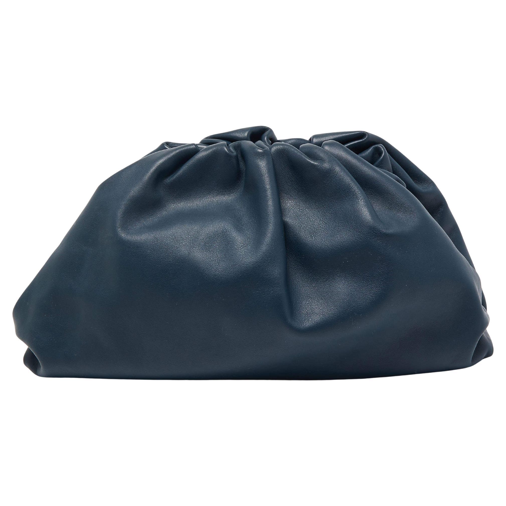 Bottega Veneta Navy Blue Leather Classic Pouch For Sale