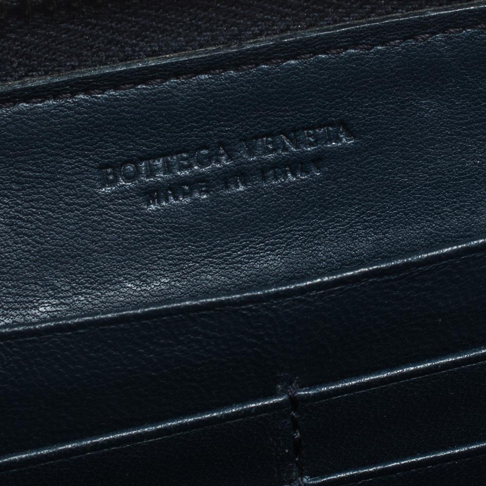 Black Bottega Veneta Navy Blue Leather Zip Around Wallet