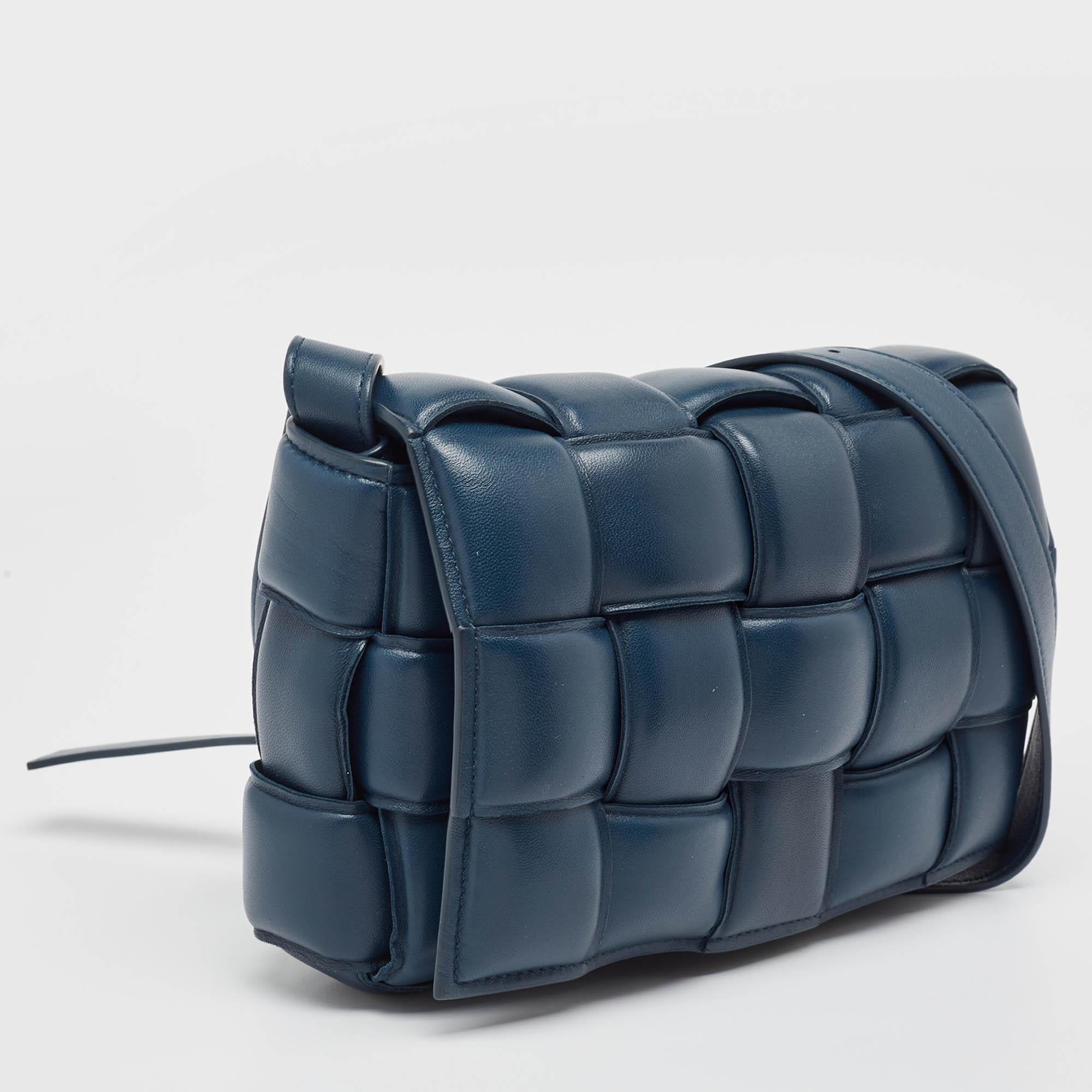 Black Bottega Veneta Navy Blue Padded Leather Cassette Shoulder Bag For Sale