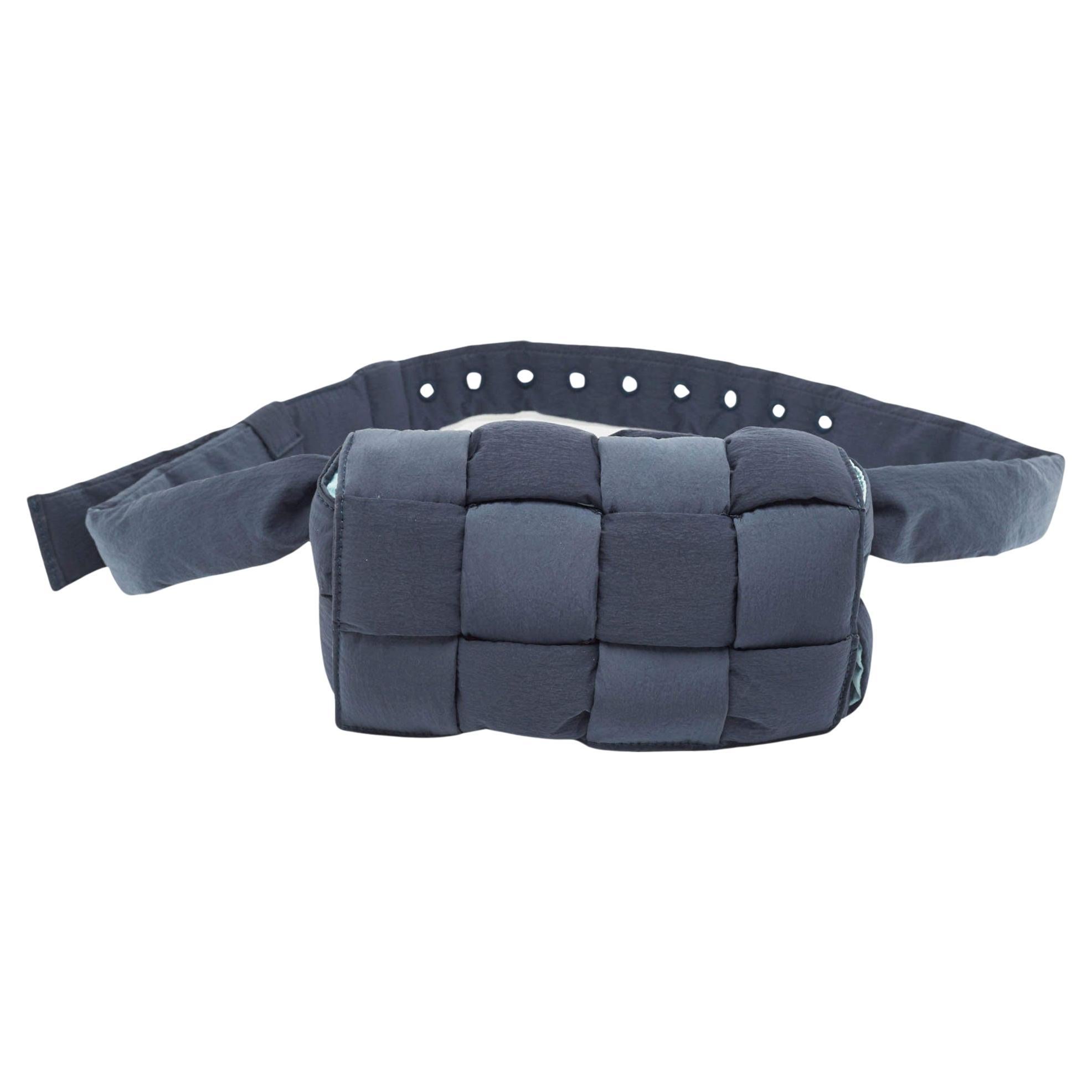 Bottega Veneta Navy Blue Padded Tech Fabric Cassette Belt Bag For Sale