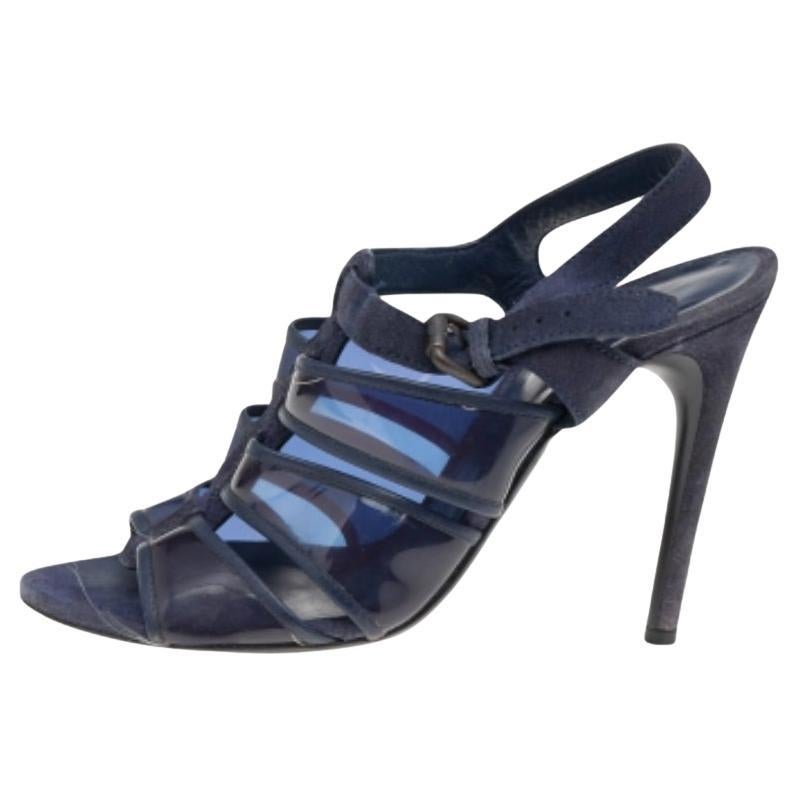 Bottega Veneta Sandali con cinturino alla caviglia in camoscio e PVC blu navy misura 38,5 in vendita