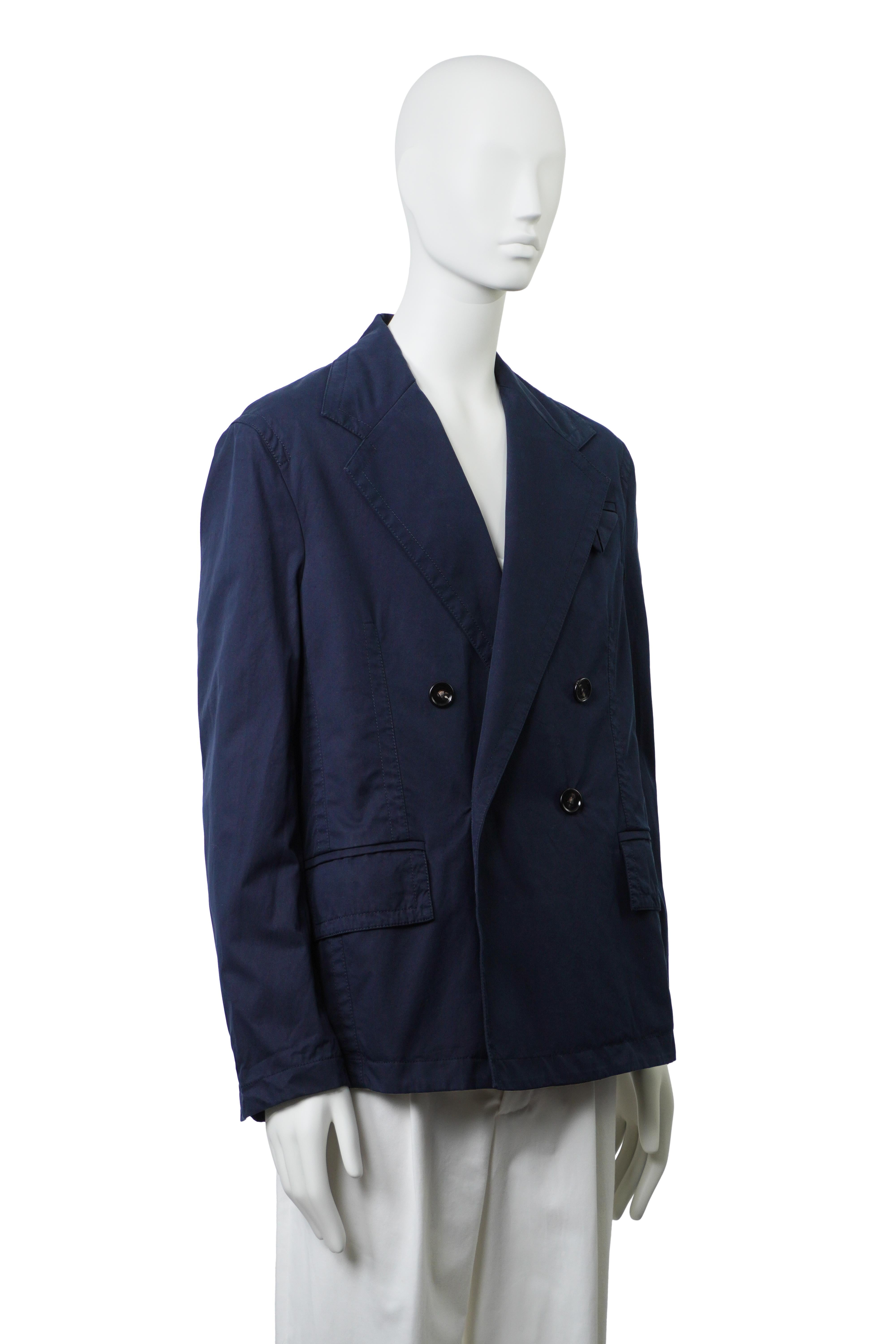 BOTTEGA VENETA Blazer de doble botonadura en sarga azul marino 46 en venta 2
