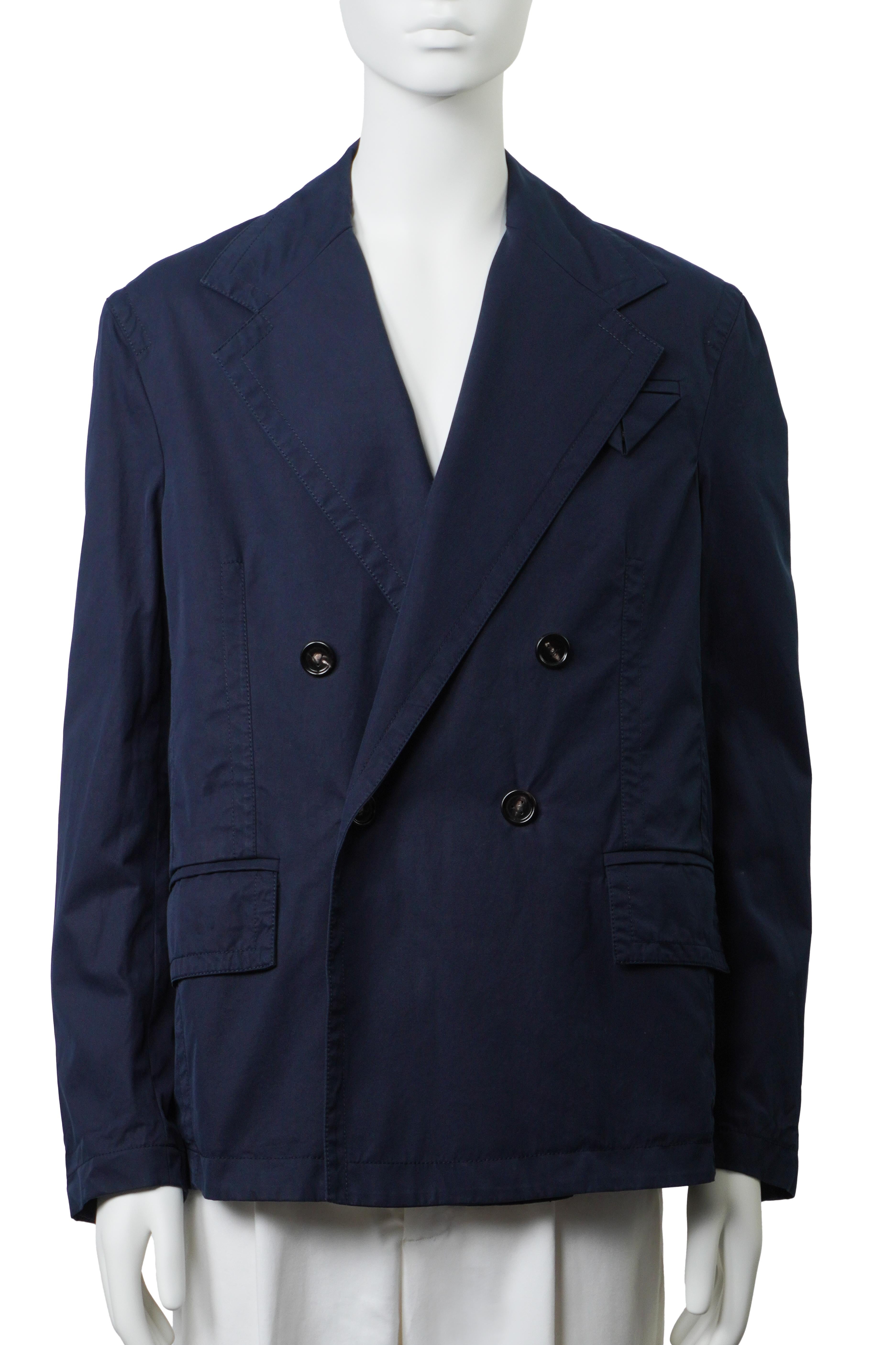 BOTTEGA VENETA Blazer de doble botonadura en sarga azul marino 46 en venta 3