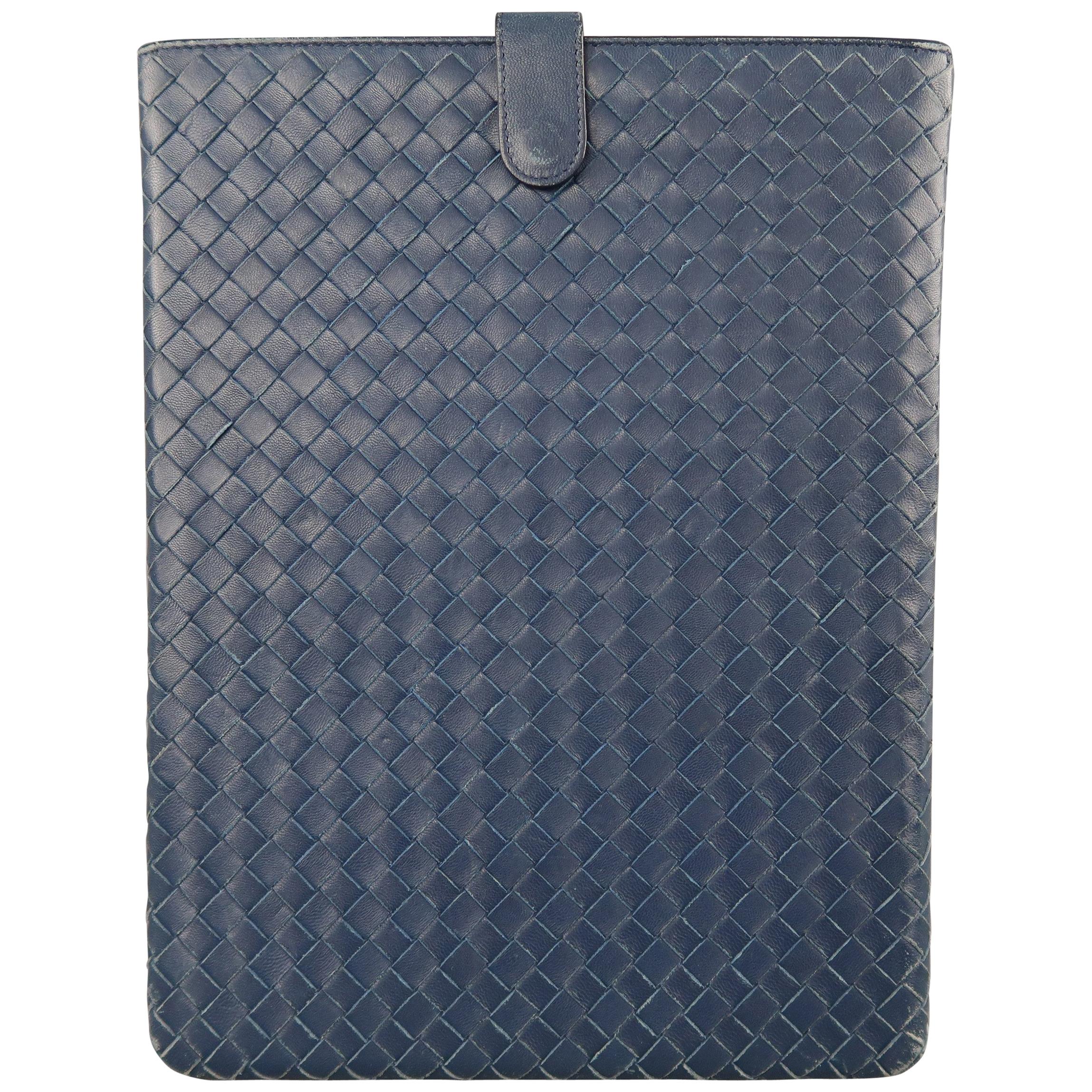 BOTTEGA VENETA Navy Woven Intrecciato Leather iPad Tablet Case