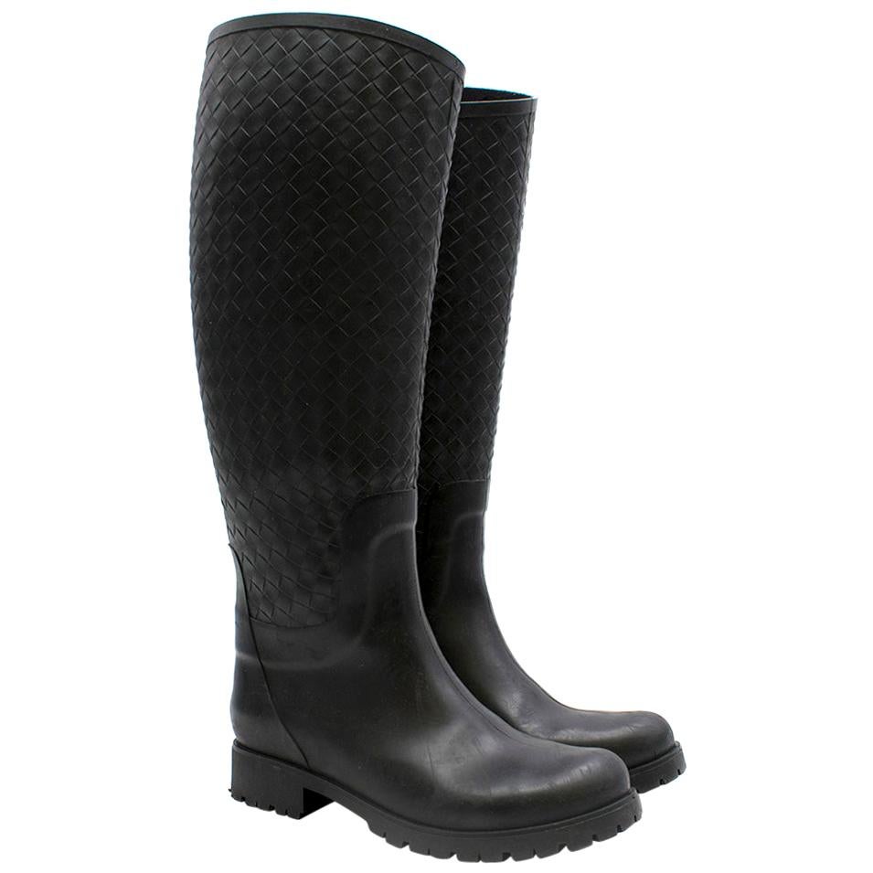 Bottega Veneta Nero Intrecciato Rubber Rainboots SIZE 35