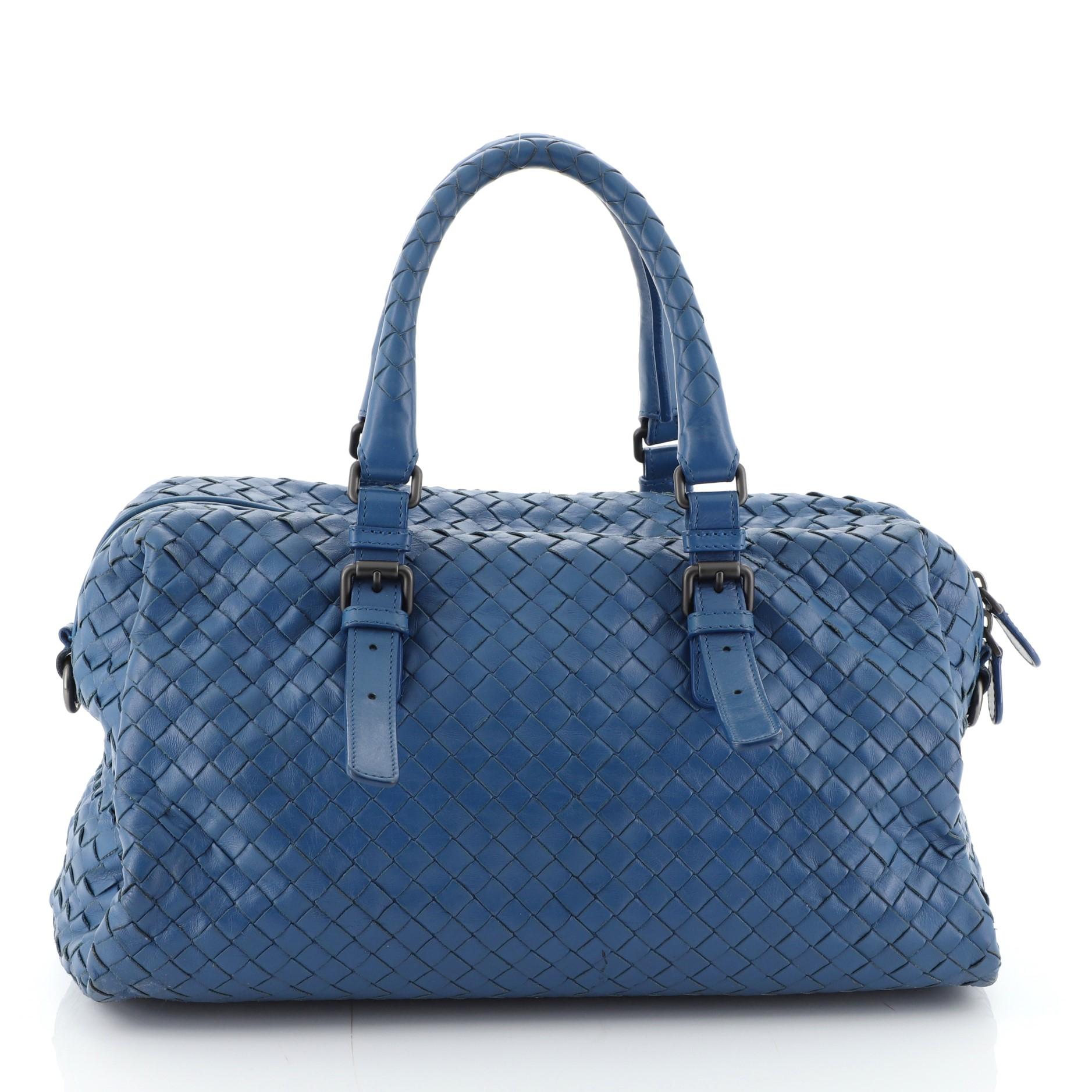 Blue Bottega Veneta New Boston Bag Intrecciato Nappa Medium