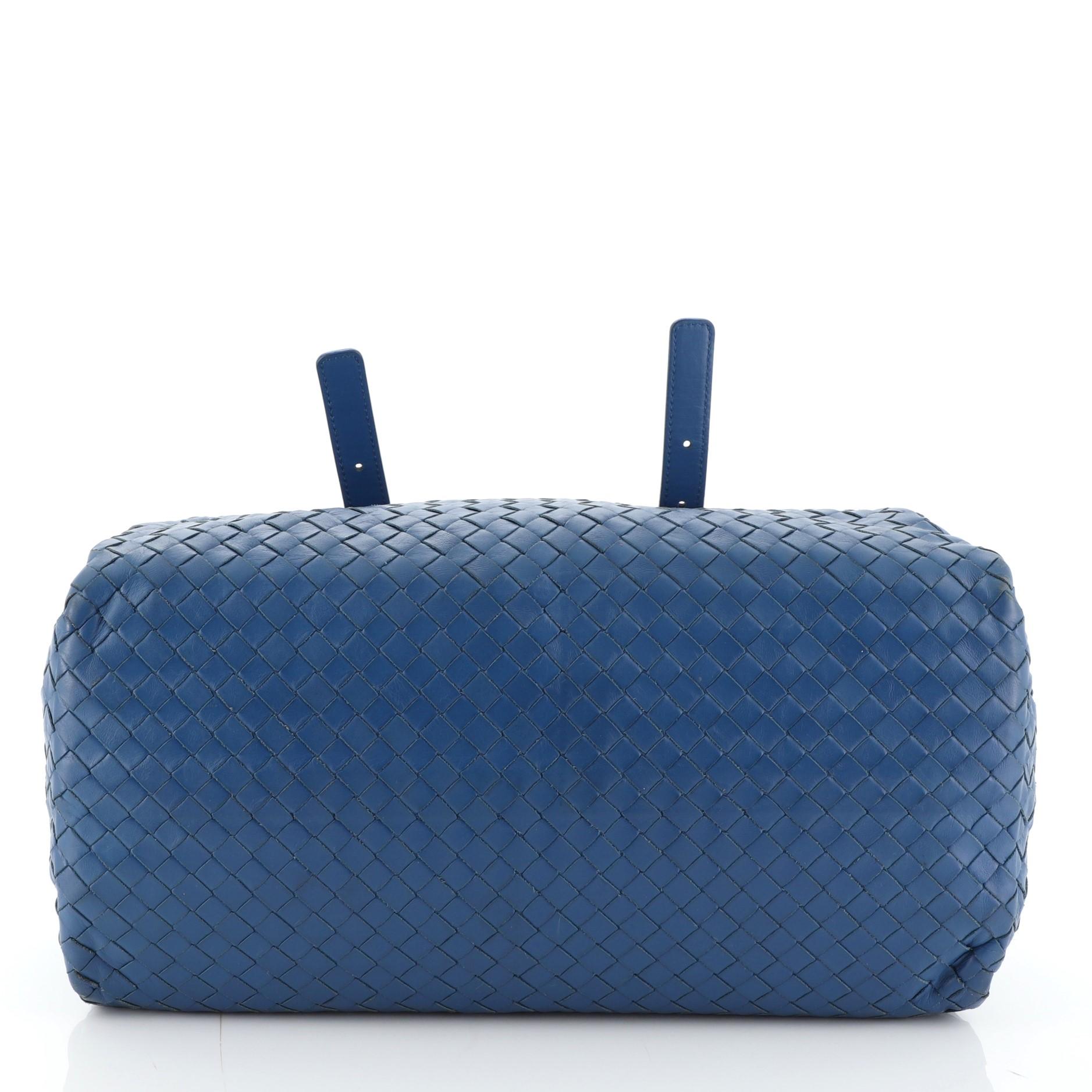 Blue Bottega Veneta New Boston Bag Intrecciato Nappa Medium