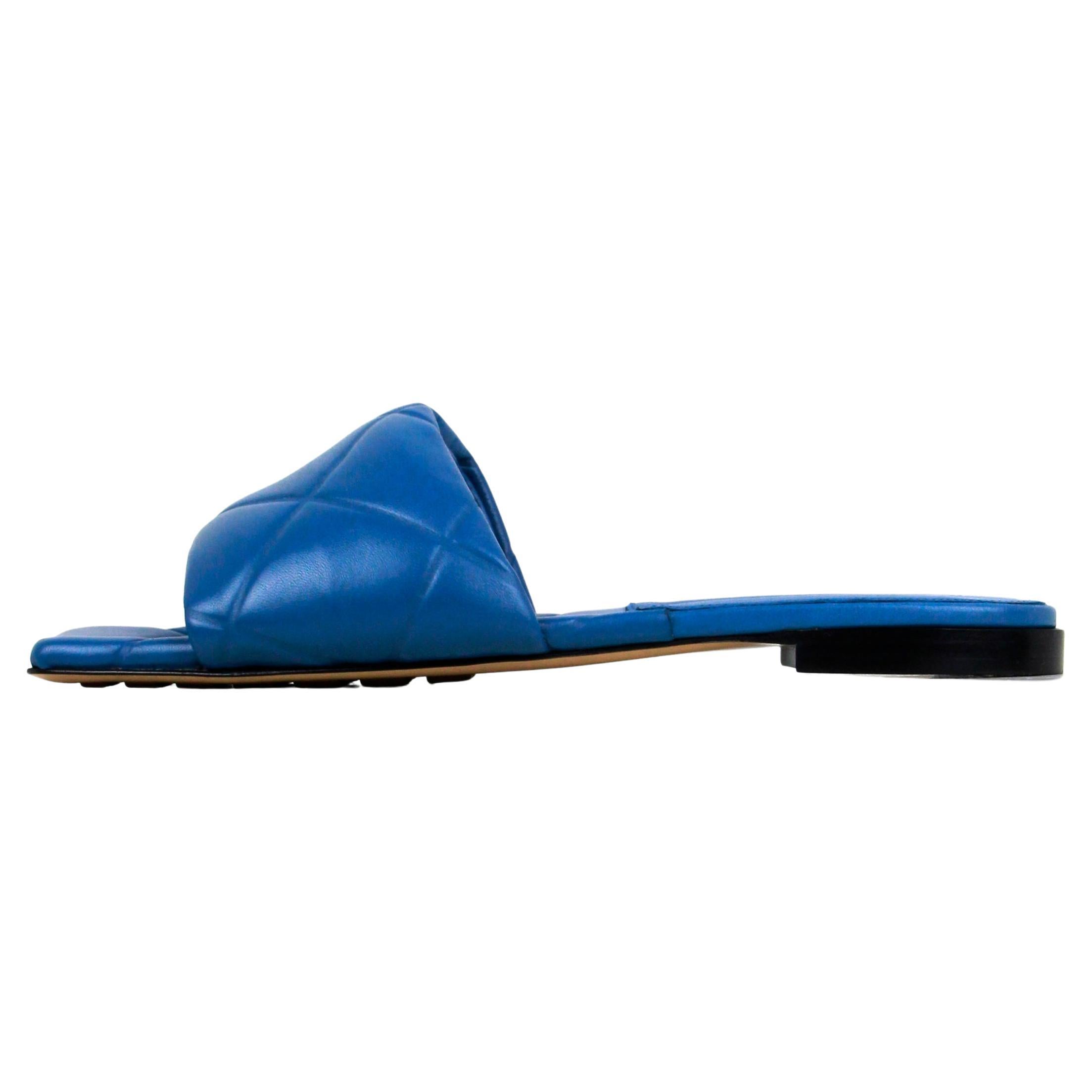 Bottega Veneta NEW Pacific Blue Leather Quilted Flat Sandals sz 39 1