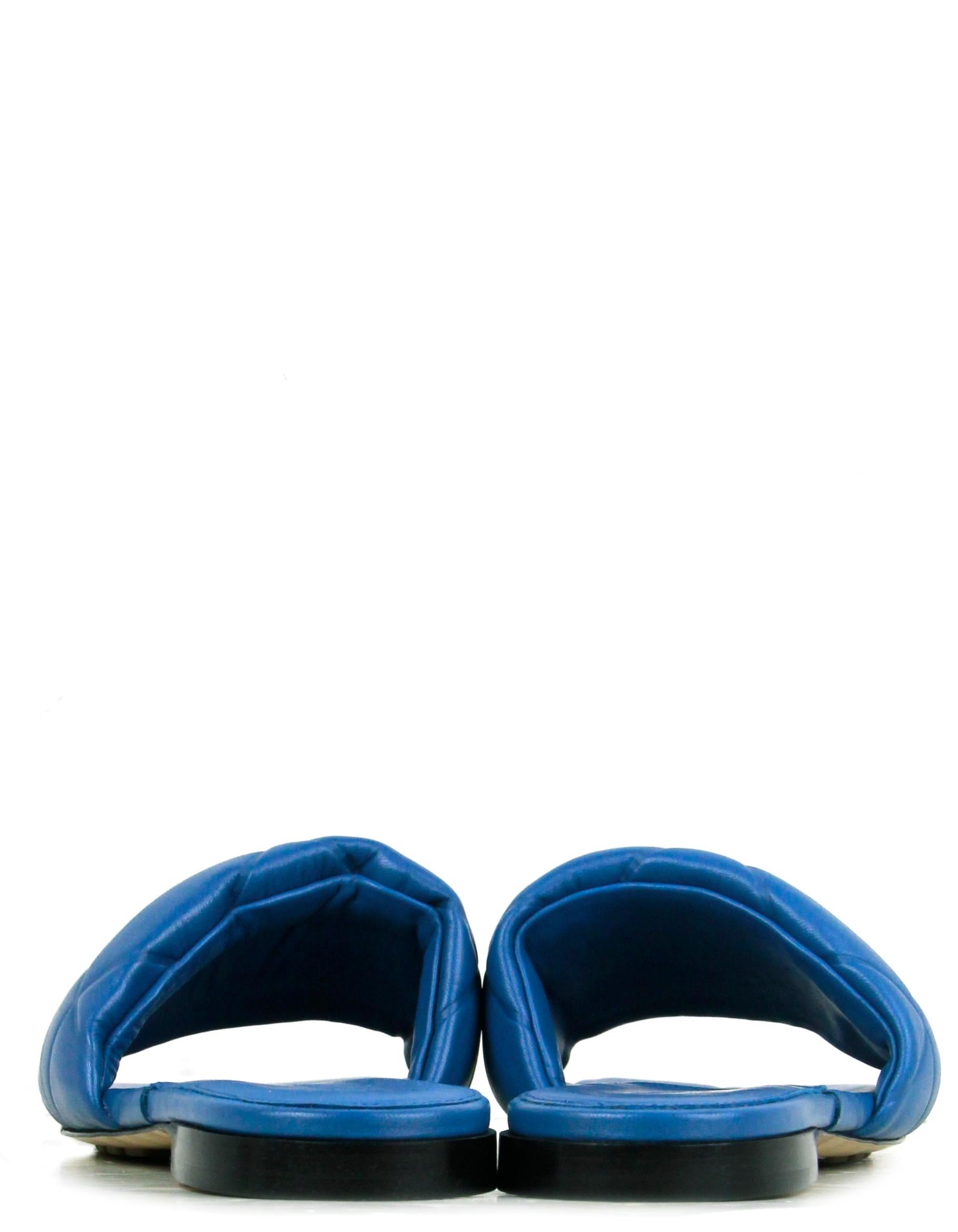 Bottega Veneta NEW Pacific Blue Leather Quilted Flat Sandals sz 39 2