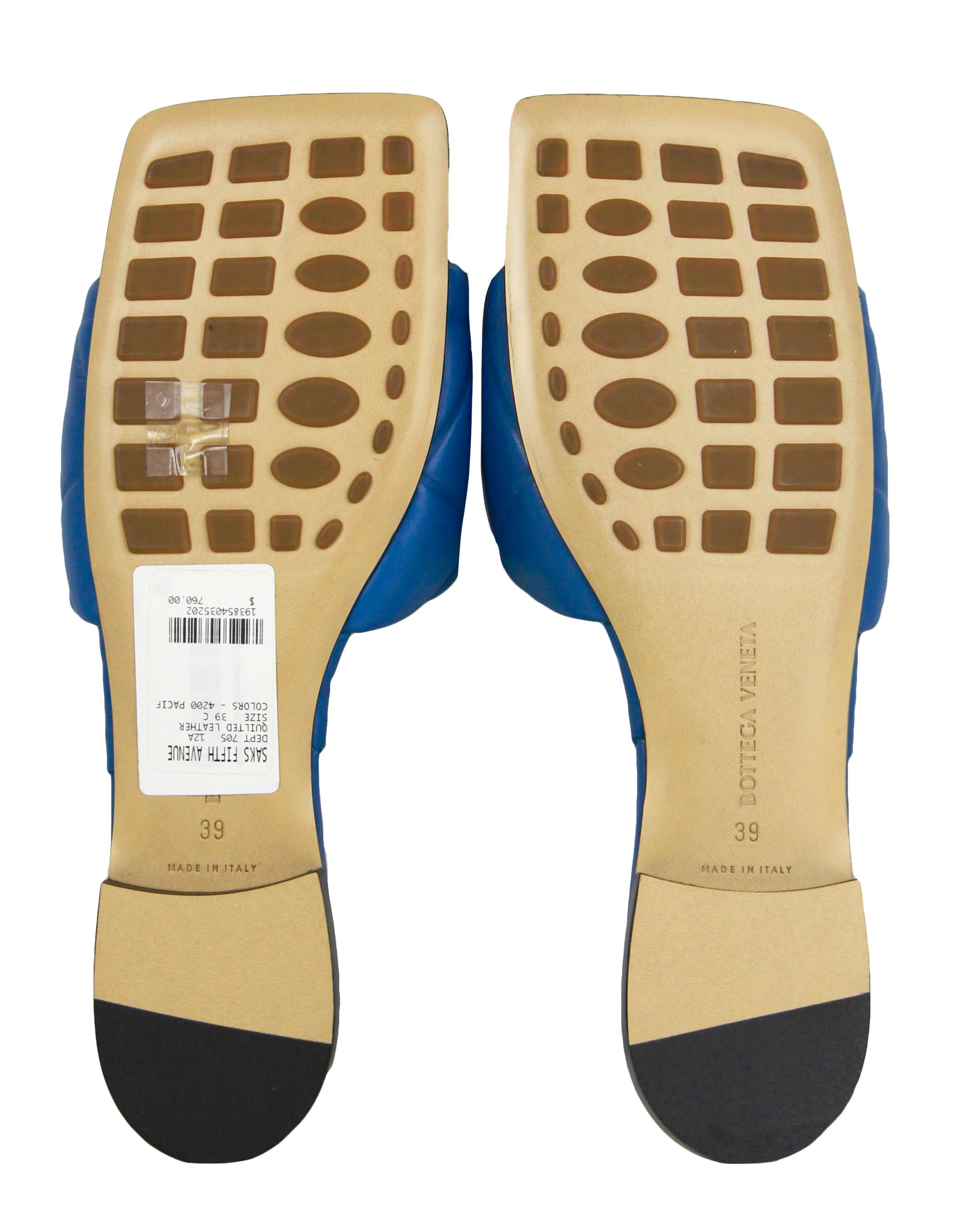 Bottega Veneta NEW Pacific Blue Leather Quilted Flat Sandals sz 39 4
