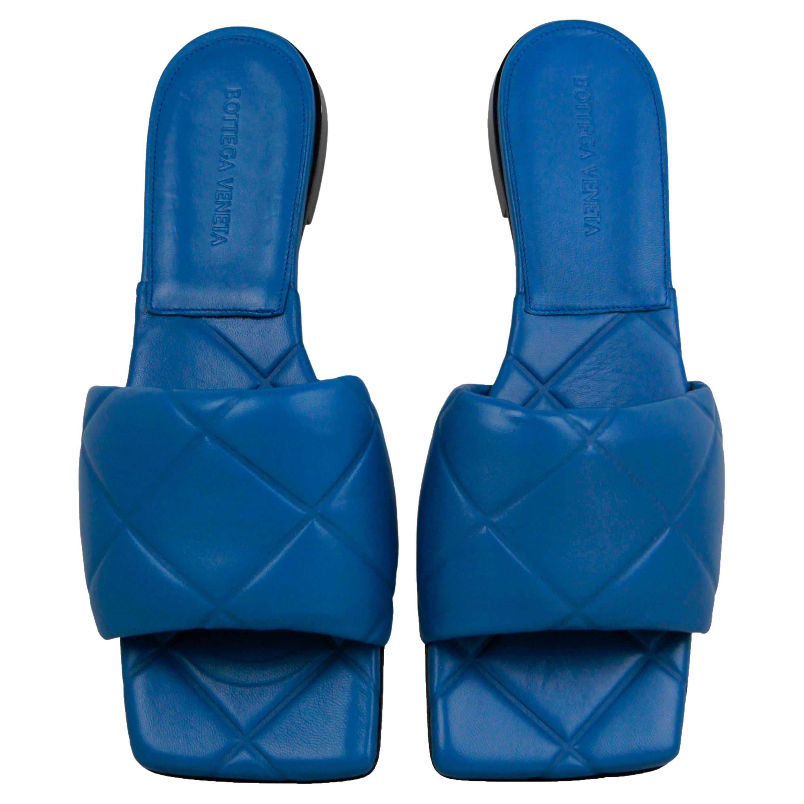 Bottega Veneta NEW Pacific Blue Leather Quilted Flat Sandals sz 39