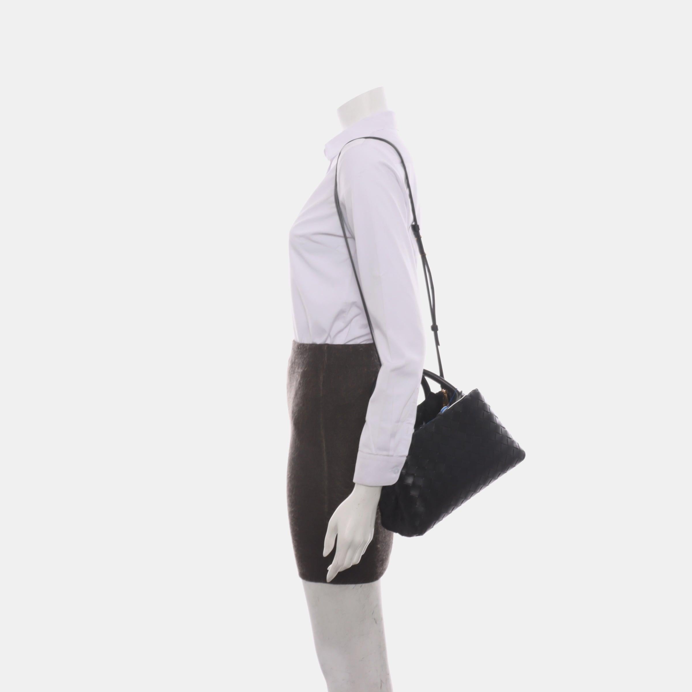 Bottega Veneta New Roma Mini Handbag Intrecciato Nappa Leather Black Mini 25cm
 These are professional photos of the actual bag.
 This Bottega Veneta New Roma Bag is an exceptional piece of luxury, crafted from iconic black leather with the
