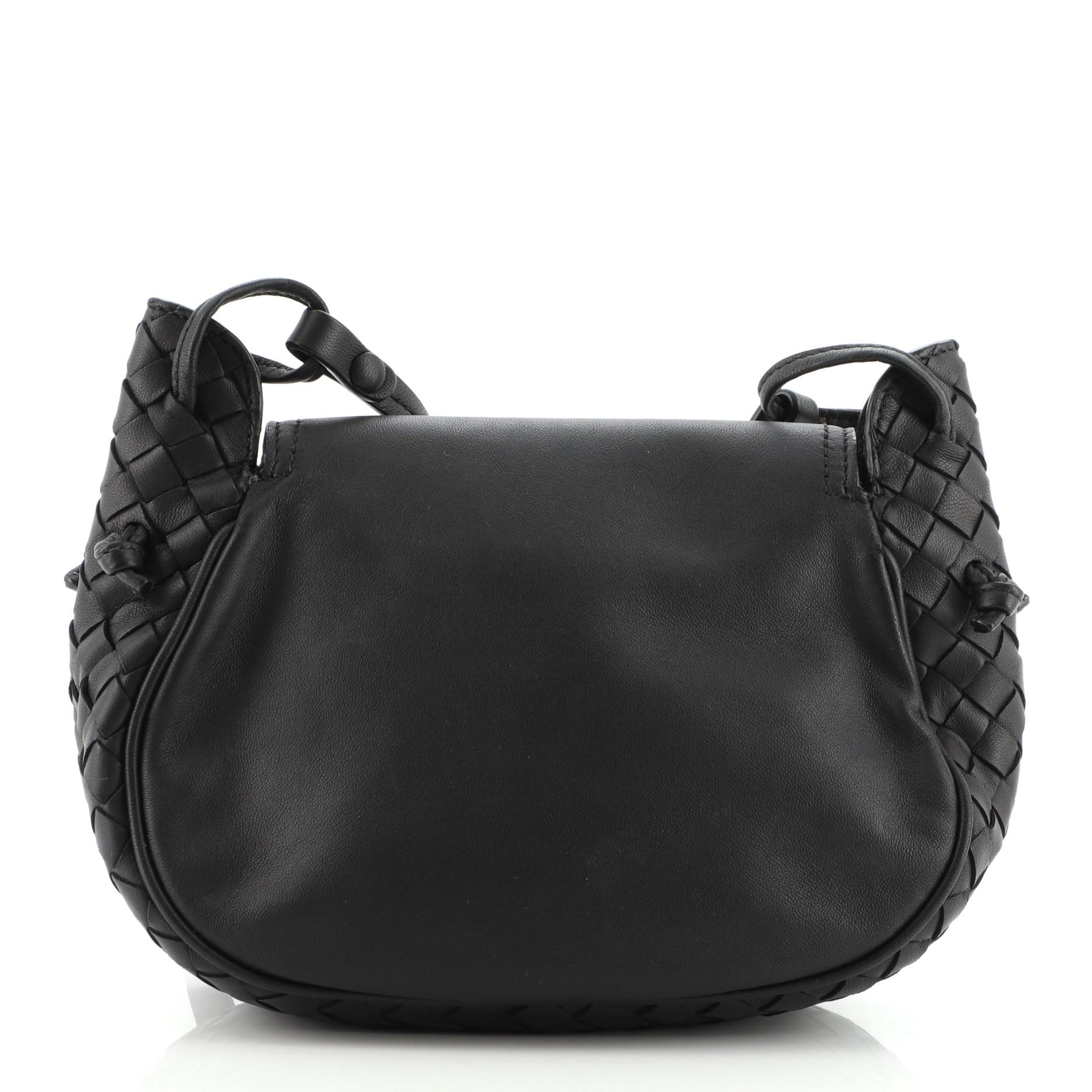 Bottega Veneta Nodini Flap Crossbody Bag Nappa with Intrecciato Detail Small In Good Condition In NY, NY