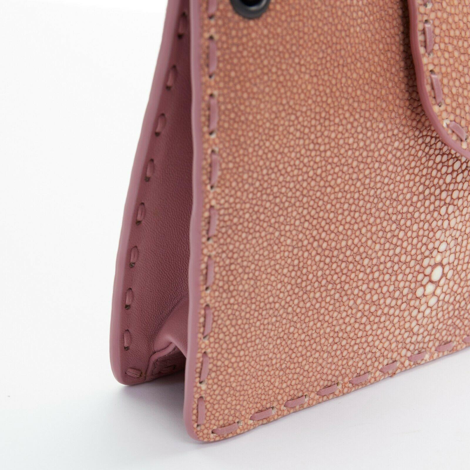 BOTTEGA VENETA nude blush sting ray leather button tab metal chain pouch bag 2