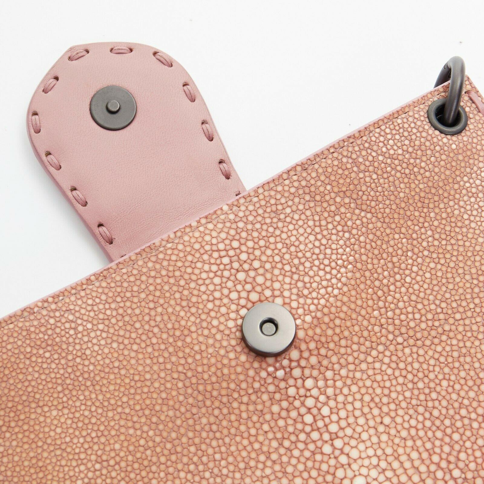 BOTTEGA VENETA nude blush sting ray leather button tab metal chain pouch bag 4