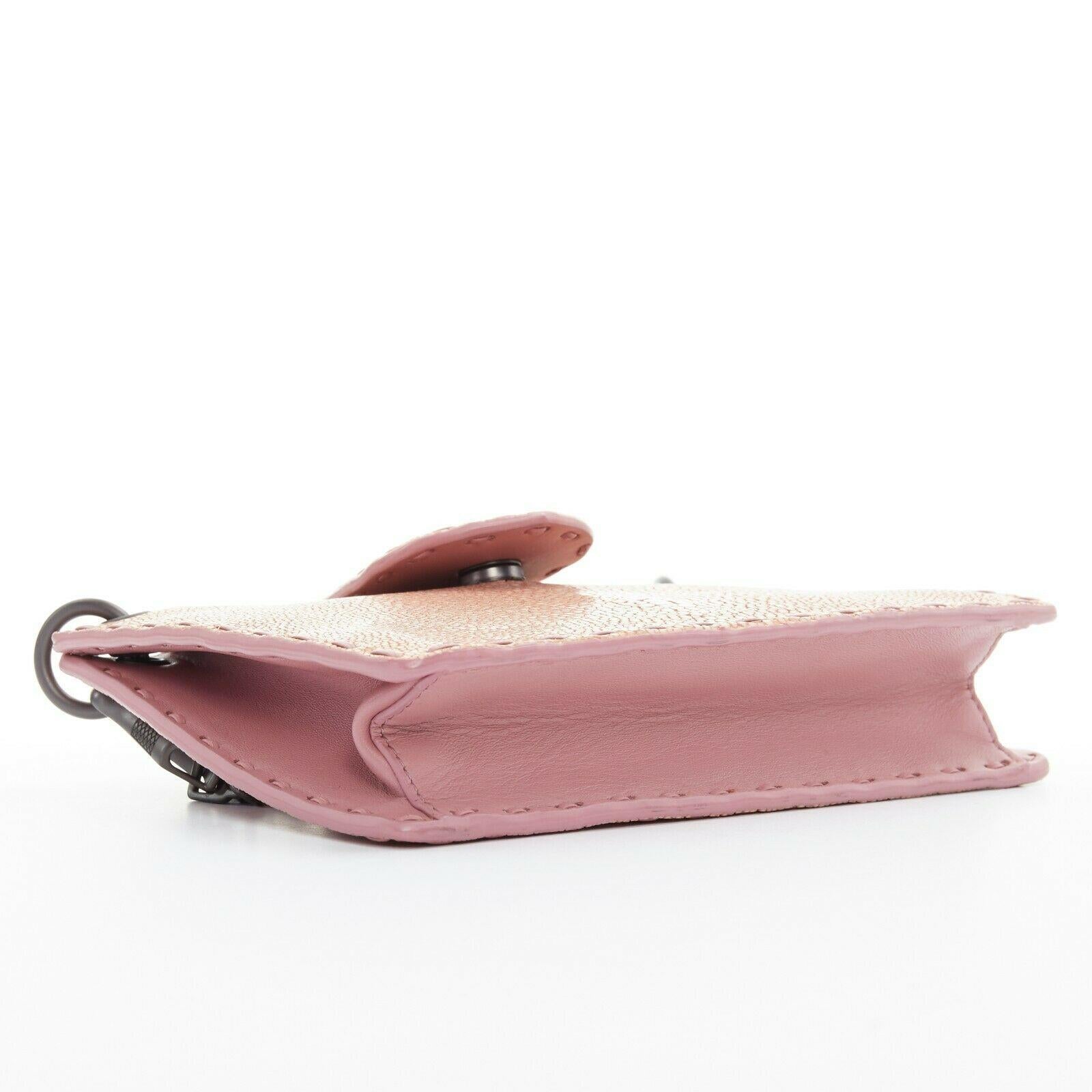 Brown BOTTEGA VENETA nude blush sting ray leather button tab metal chain pouch bag