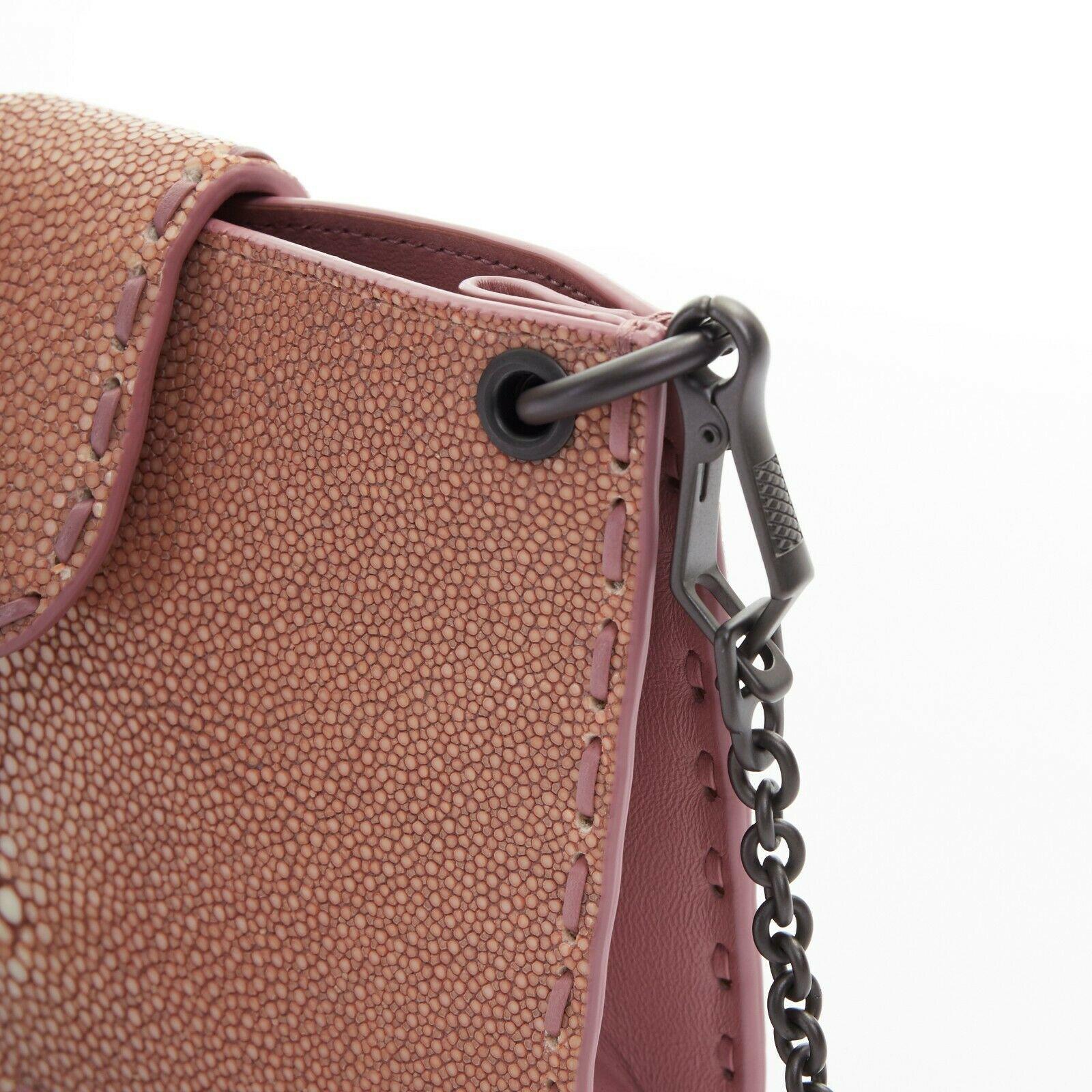 Women's BOTTEGA VENETA nude blush sting ray leather button tab metal chain pouch bag