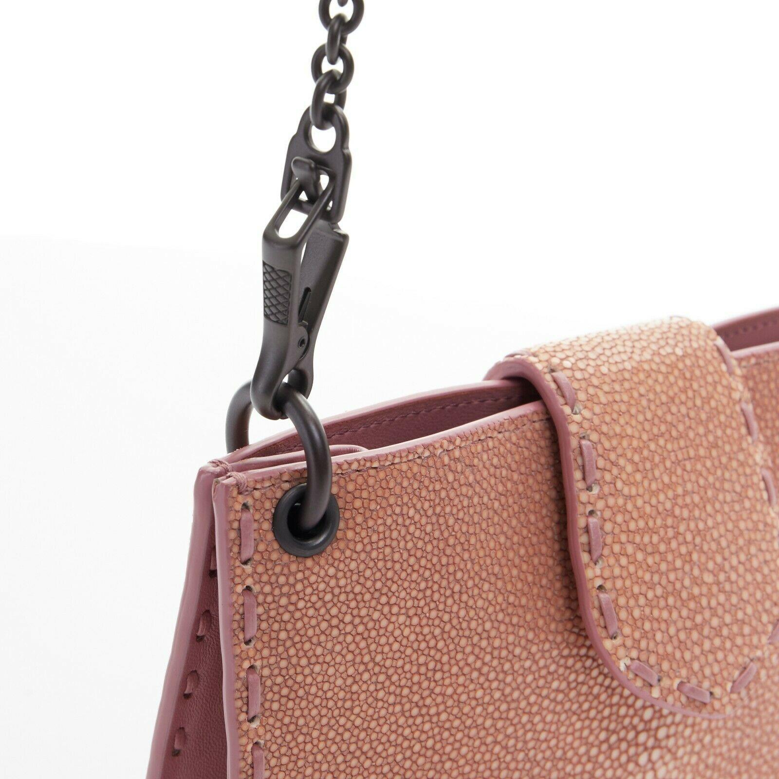 BOTTEGA VENETA nude blush sting ray leather button tab metal chain pouch bag 1