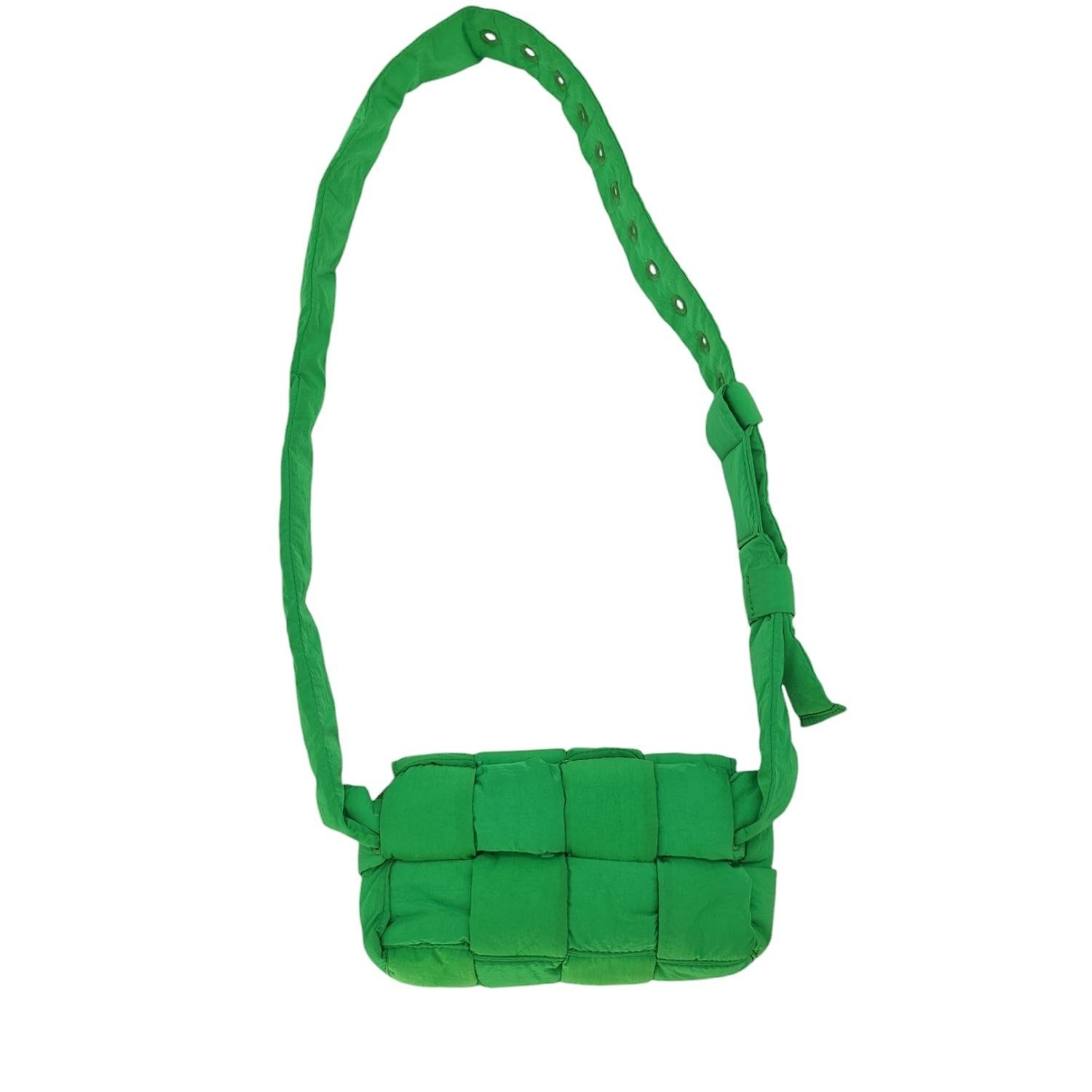 Green Bottega Veneta Nylon Intrecciato Padded Tech Mini Cassette Belt Bag For Sale