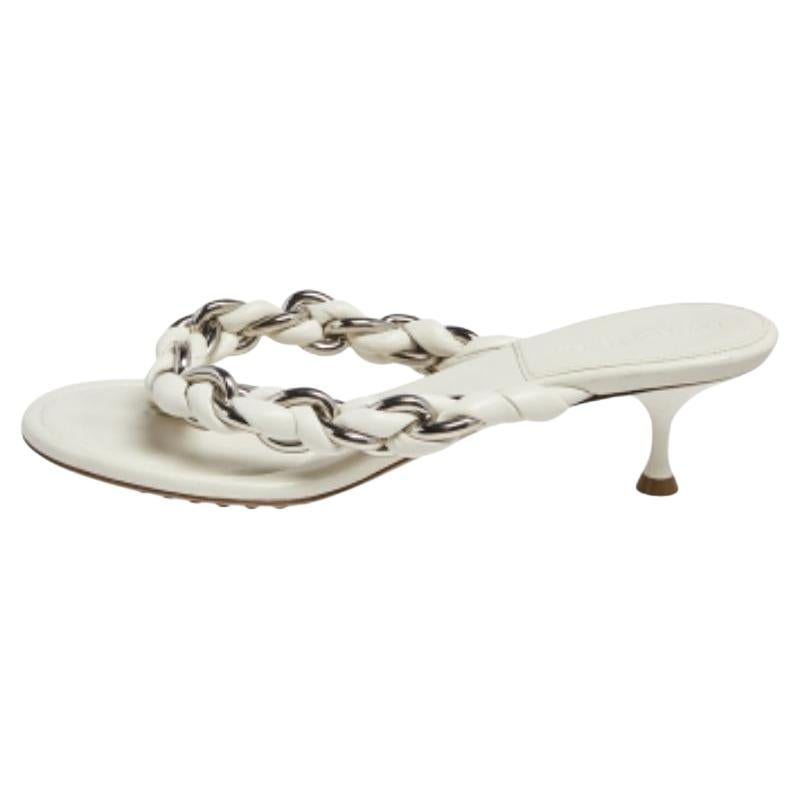 Bottega Veneta Off White Braided Leather & Chain Thong  Sandals Size 39