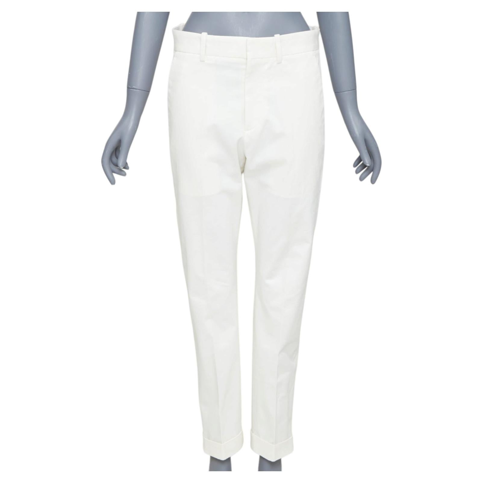 BOTTEGA VENETA Pantalones rectos con puños enrollados en mezcla de algodón blanco roto IT44 XS