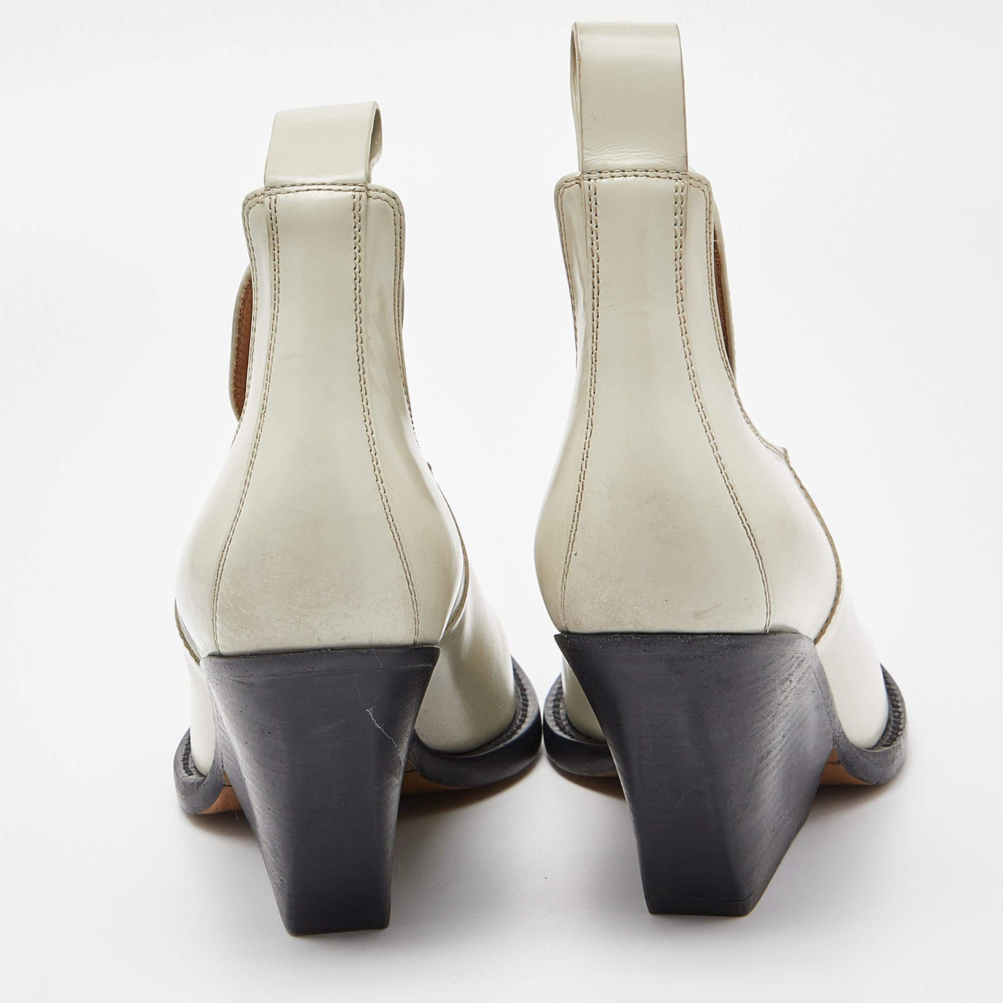 Bottega Veneta Off White Leather Lean Ankle Boots Size 38 3