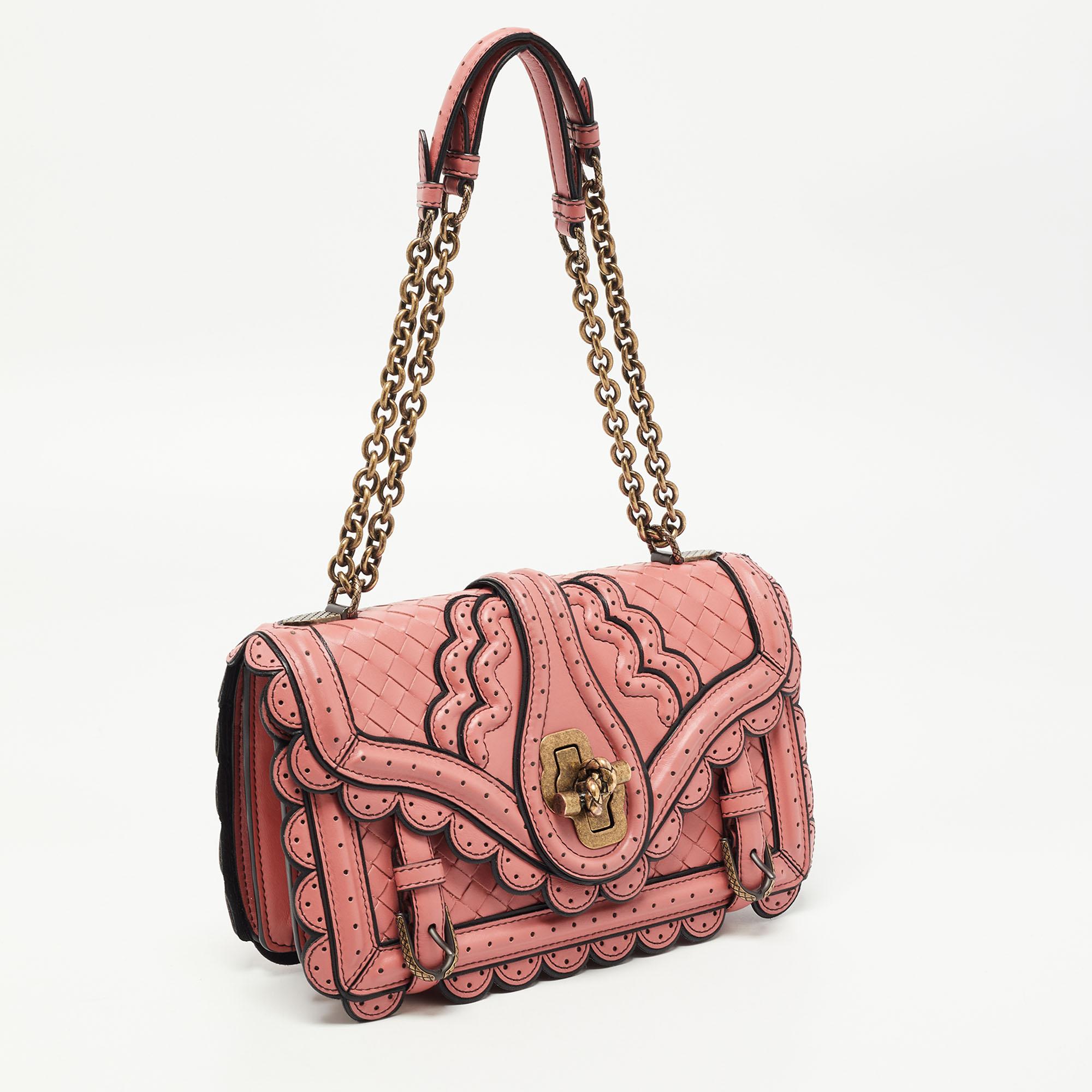 Women's Bottega Veneta Old Rose Intrecciato Leather City Knot Shoulder Bag