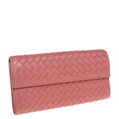 Bottega Veneta Old Rose Intrecciato Leather Continental Flap Wallet