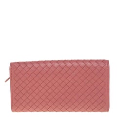 Bottega Veneta Old Rose Intrecciato Leather Continental Flap Wallet