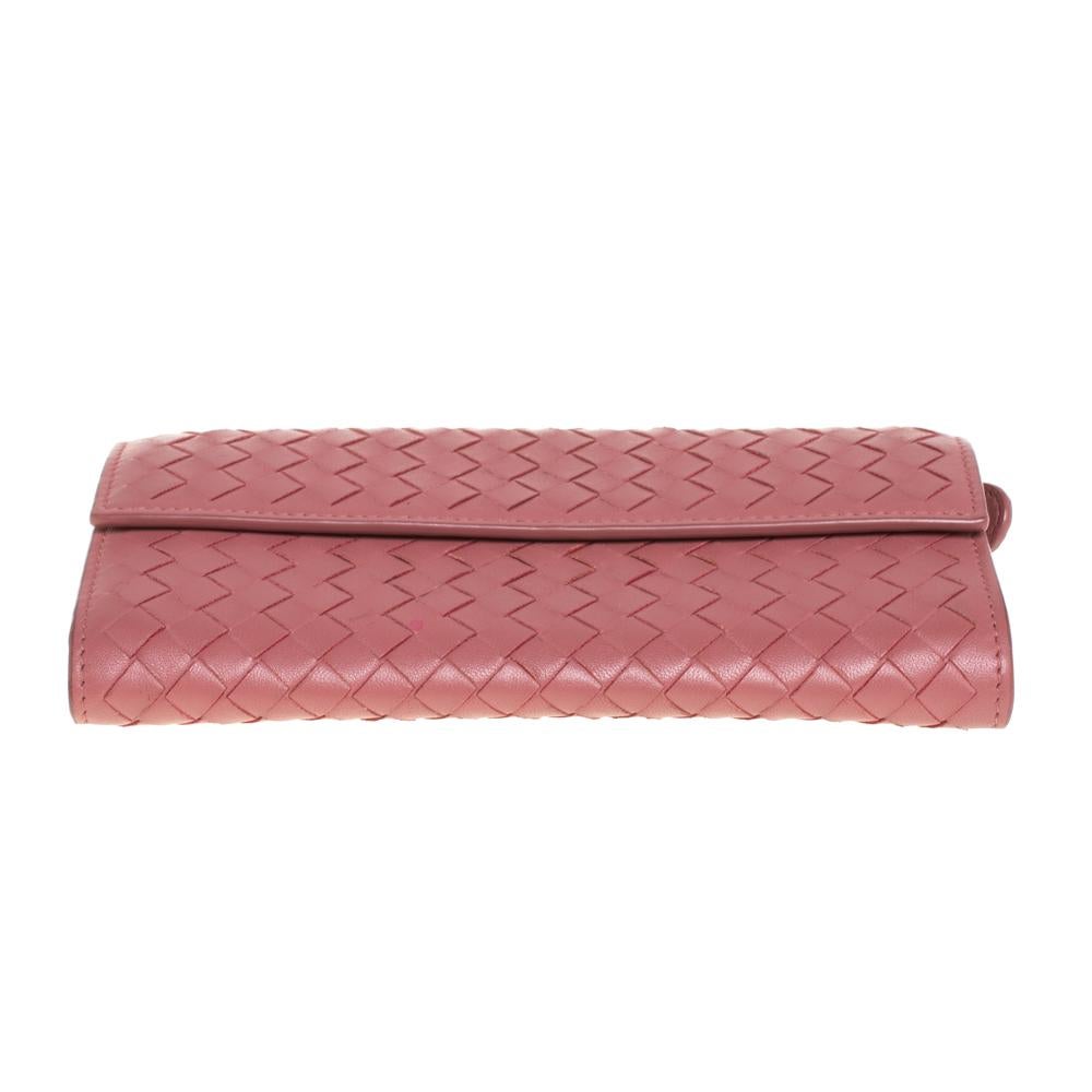 Pink Bottega Veneta Old Rose Intrecciato Leather Continental Flap Wallet