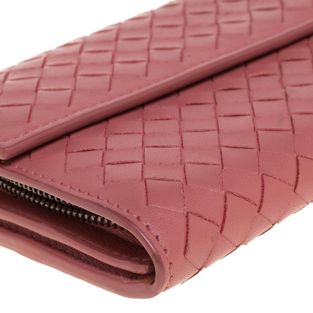 Women's Bottega Veneta Old Rose Intrecciato Leather Continental Flap Wallet