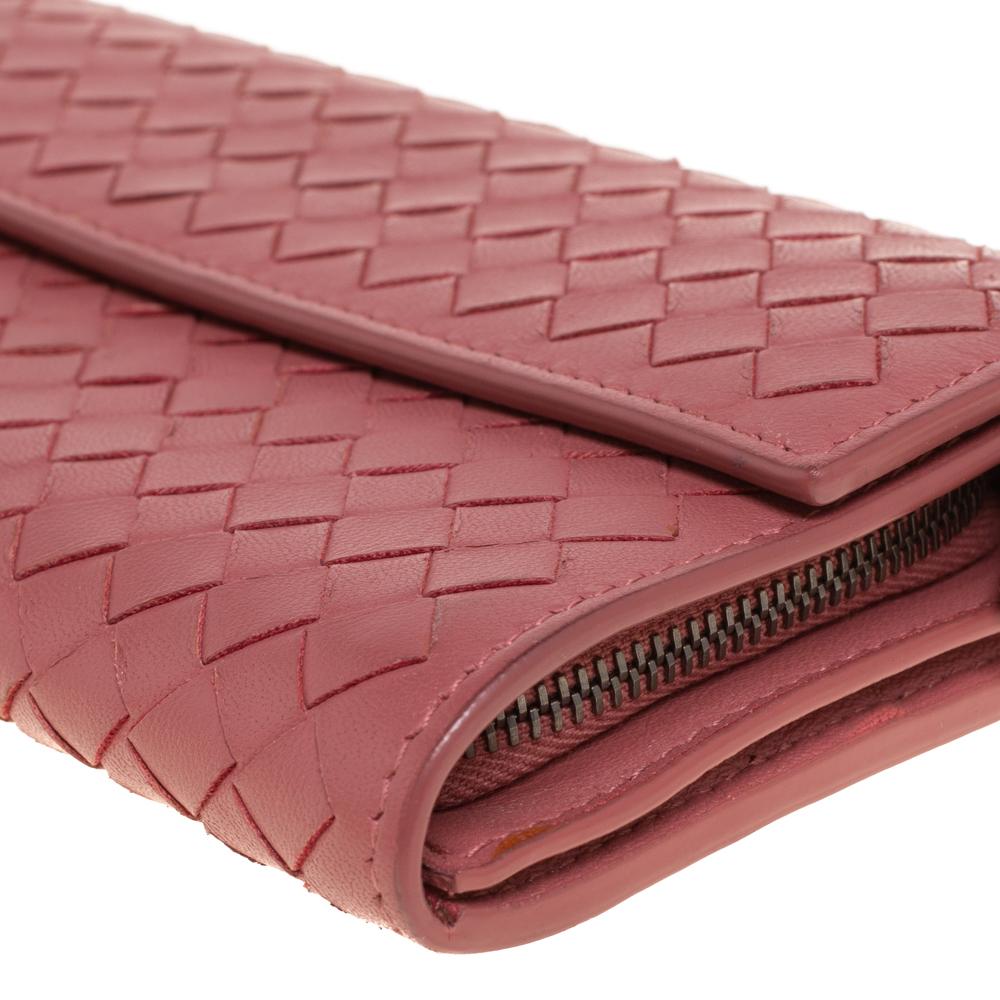 Bottega Veneta Old Rose Intrecciato Leather Continental Flap Wallet 1