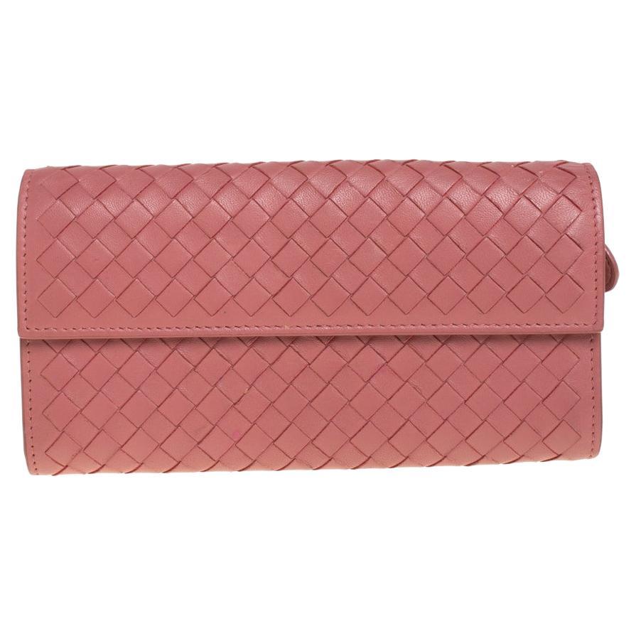 Bottega Veneta Old Rose Intrecciato Leather Continental Flap Wallet