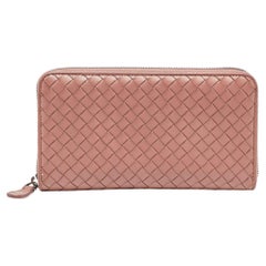 Bottega Veneta Old Rose Intrecciato Leather Zip Around Wallet