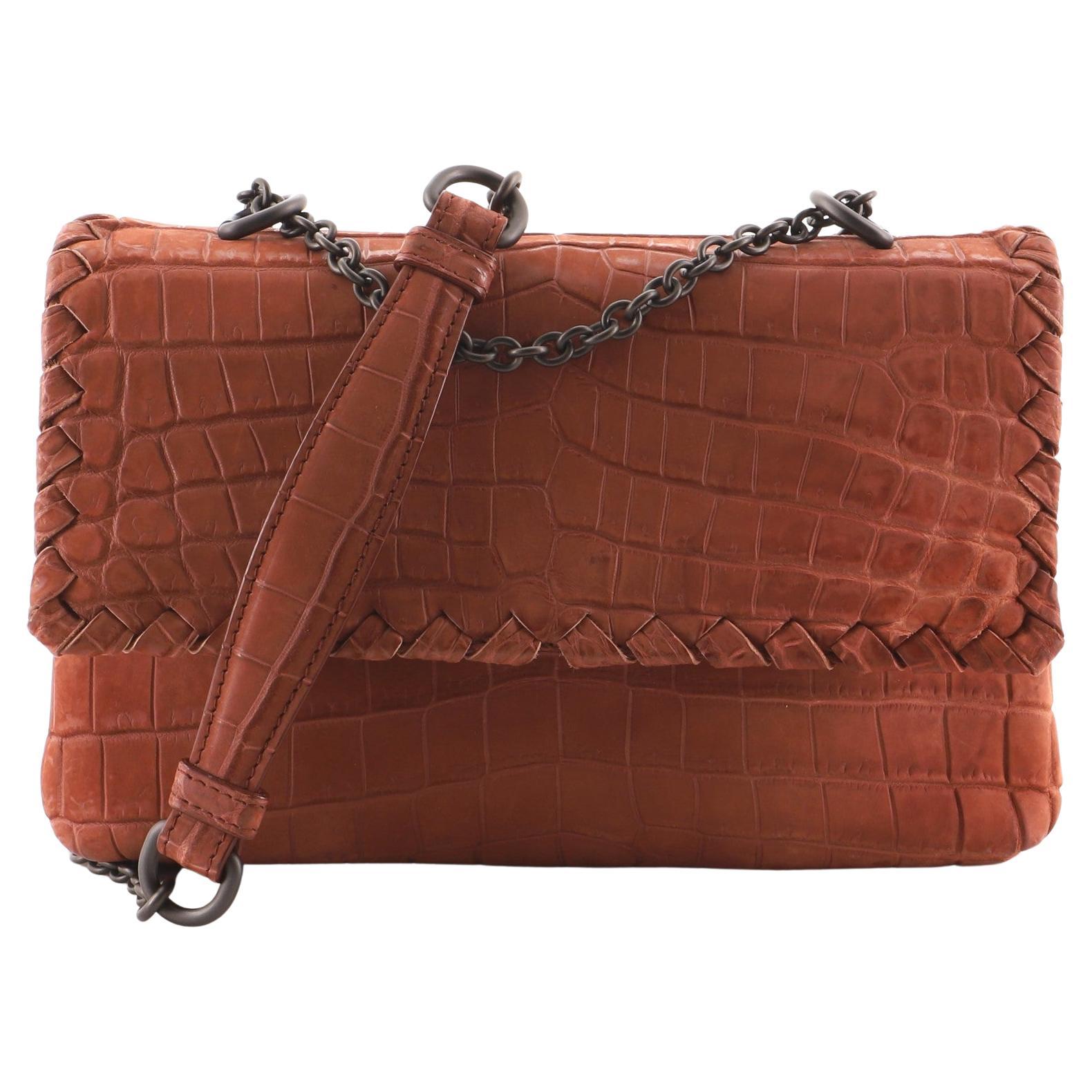 Bottega Veneta Olimpia Crossbody Bag Crocodile with Intrecciato Detail Small For Sale