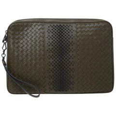 Bottega Veneta Olive Green Intrecciato Leather Laptop Case