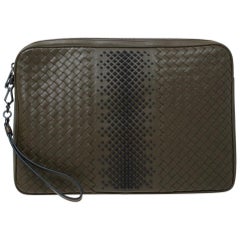 Bottega Veneta Olive Green Intrecciato Leather Laptop Case