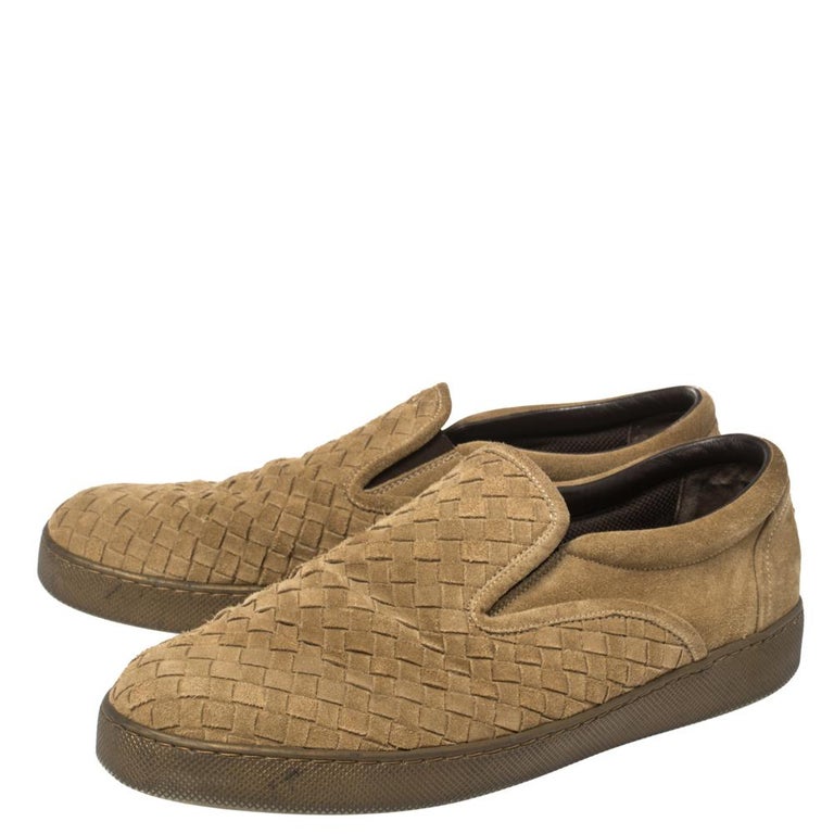 Bottega Veneta Olive Green Intrecciato Suede Dodger Slip On Sneakers Size  - Main Image