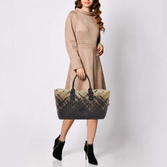 Bottega Veneta Ombre Black/Cream Intrecciato Leather and PVC Cabat Tote