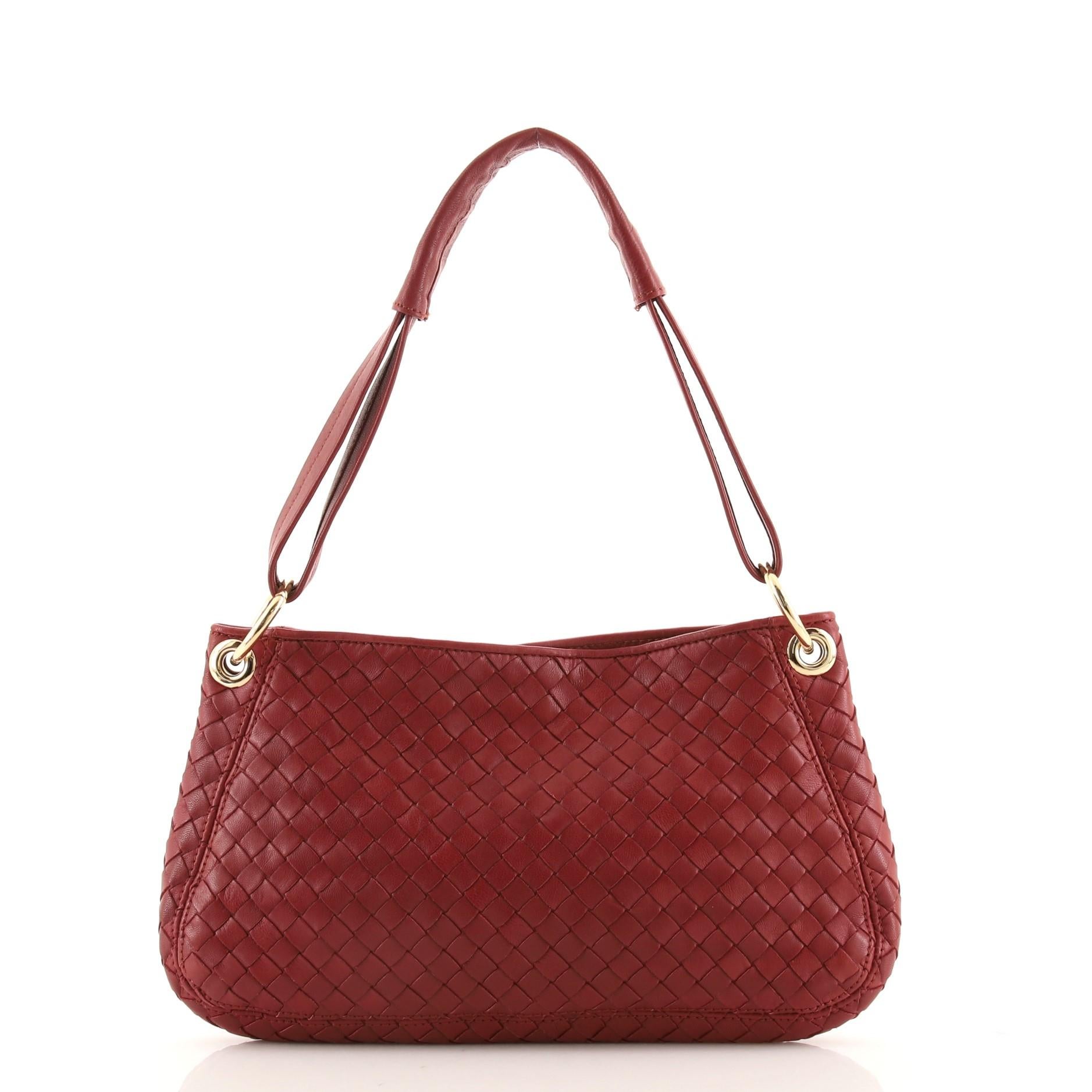 Brown Bottega Veneta One Handle Zip Shoulder Bag Intrecciato Nappa Large
