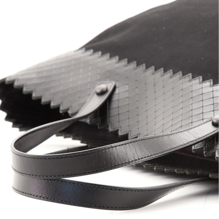 Bottega Open Tote Canvas with Intrecciomirage Leather Medium at