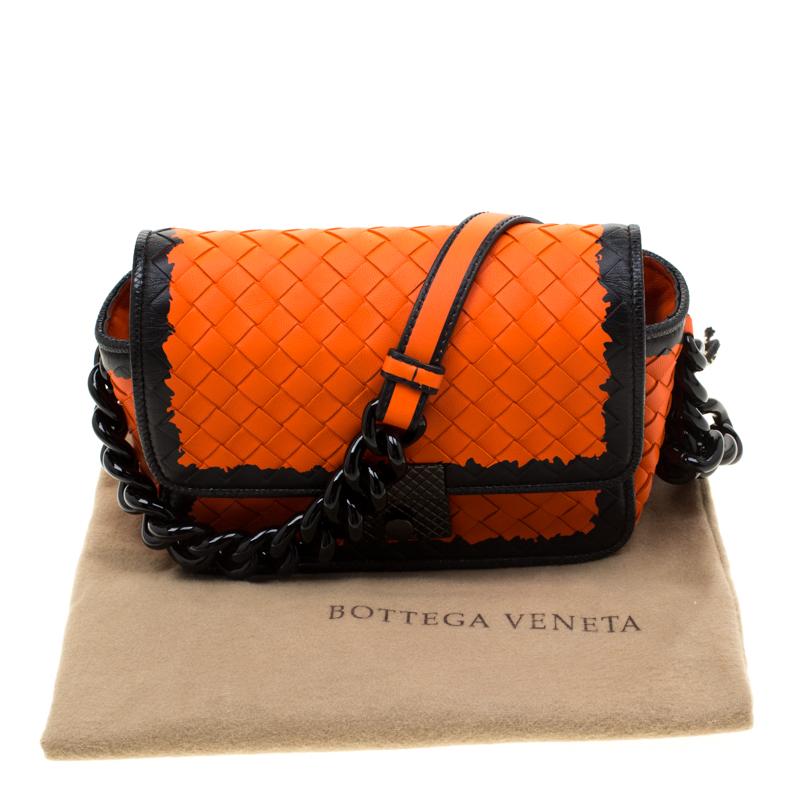 Bottega Veneta Orange/Black Intrecciato Leather Mini Glass Shoulder Bag 4