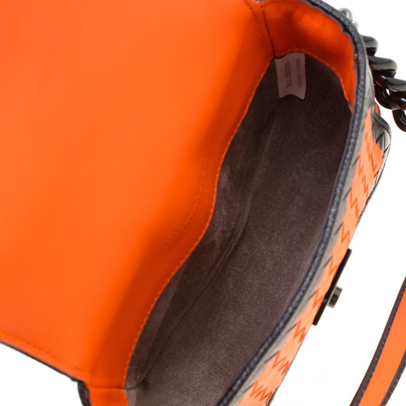Red Bottega Veneta Orange/Black Intrecciato Leather Mini Glass Shoulder Bag