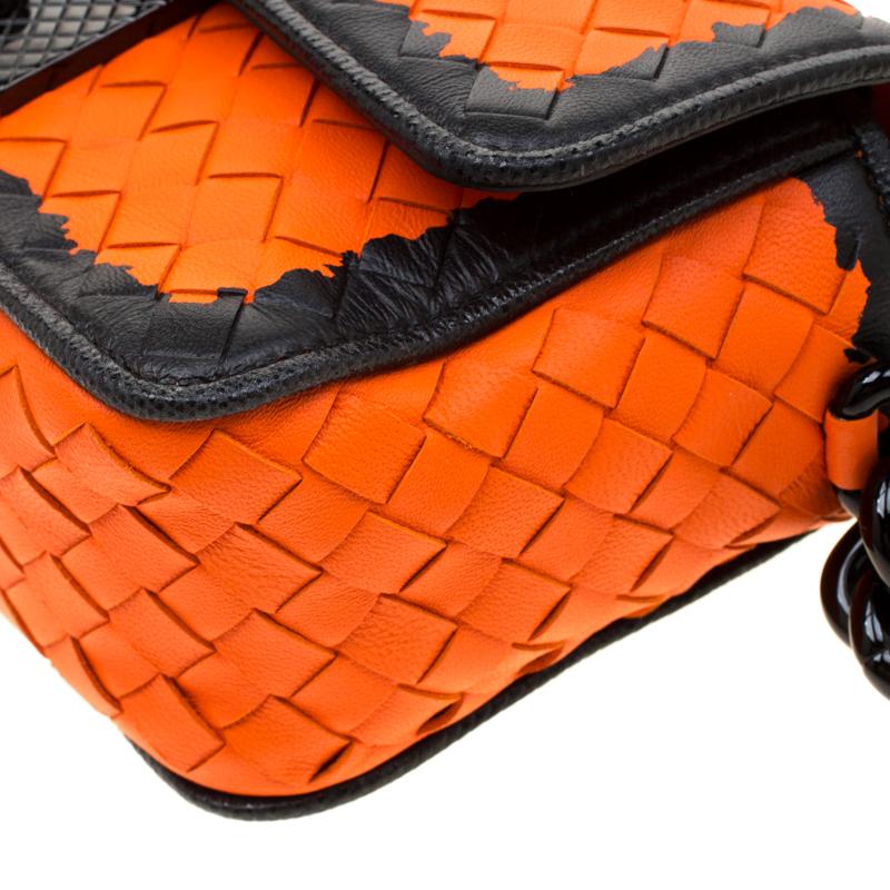 Women's Bottega Veneta Orange/Black Intrecciato Leather Mini Glass Shoulder Bag
