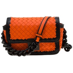 Bottega Veneta Orange/Black Intrecciato Leather Mini Glass Shoulder Bag