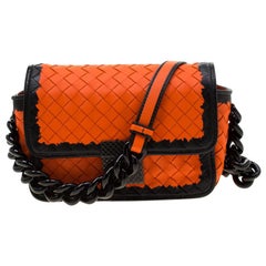 Bottega Veneta Orange/Black Intrecciato Leather Mini Glass Shoulder Bag