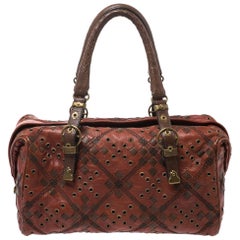 Bottega Veneta Orange/Brown Leather Grommet Boston Bag